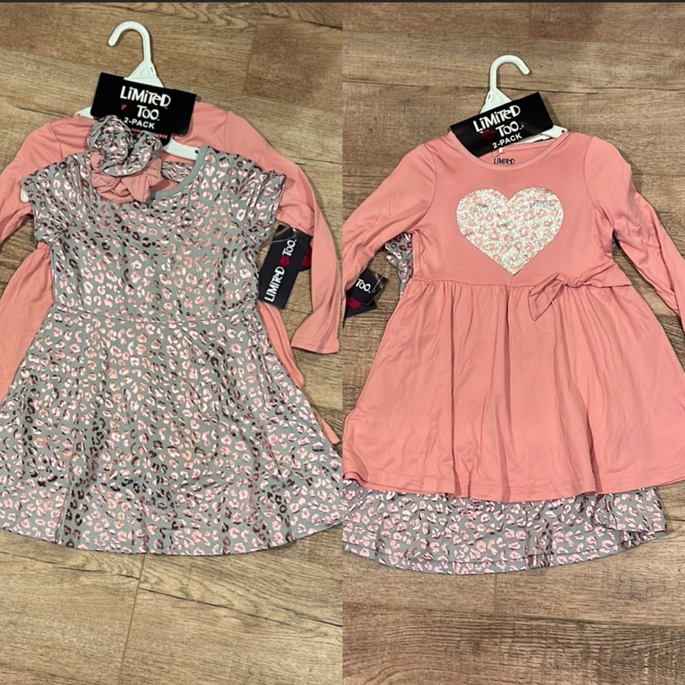 LIMITED TOO | 2pk dress & scrunchie set/outfits (4pcs) pink/grey/silver leopard